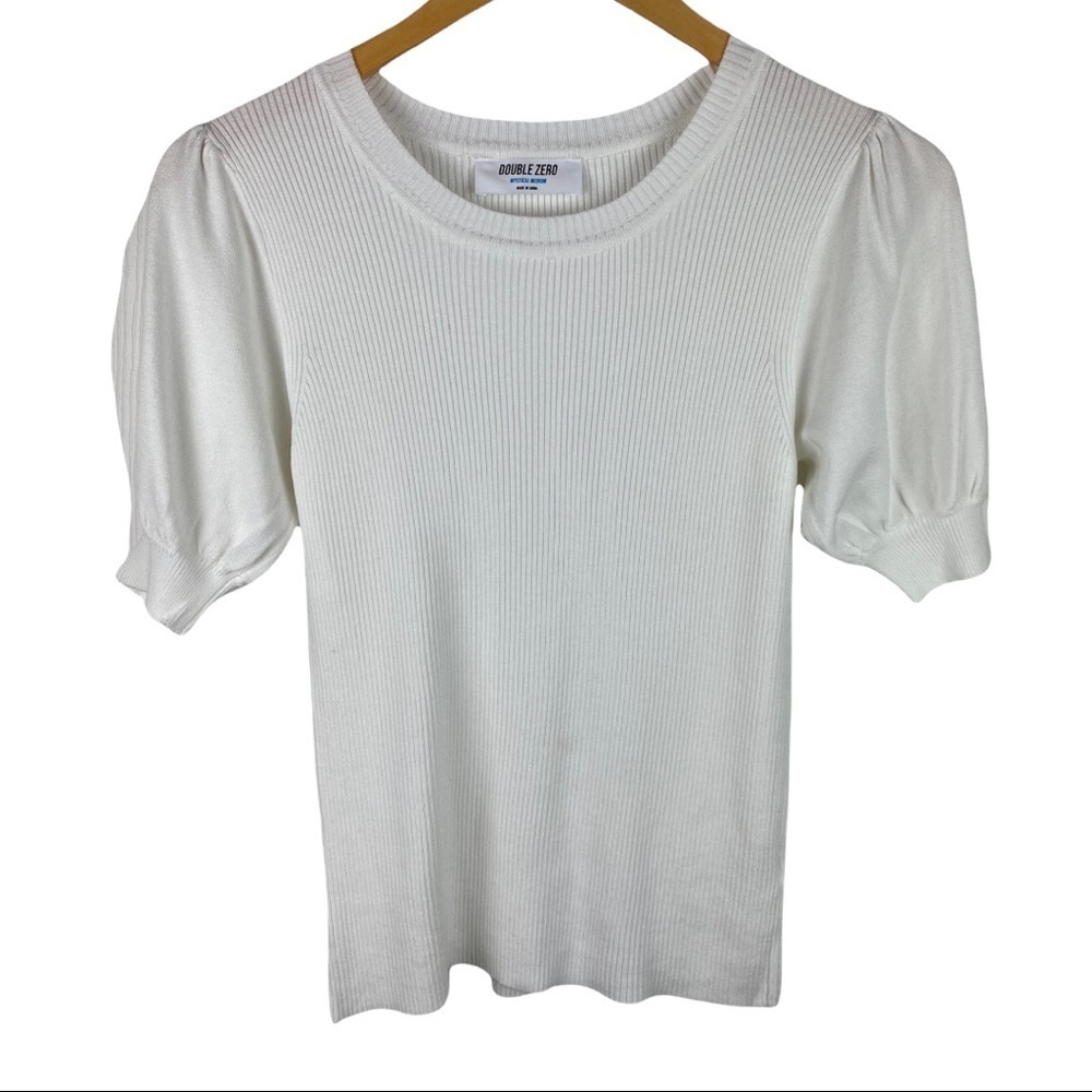 Double Zero Ribbed Top with Puff Sleeves